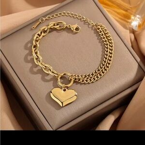 18K Gold color Heart Charm Bracelet – Romantic Chain Link Adjustable Jewelry
